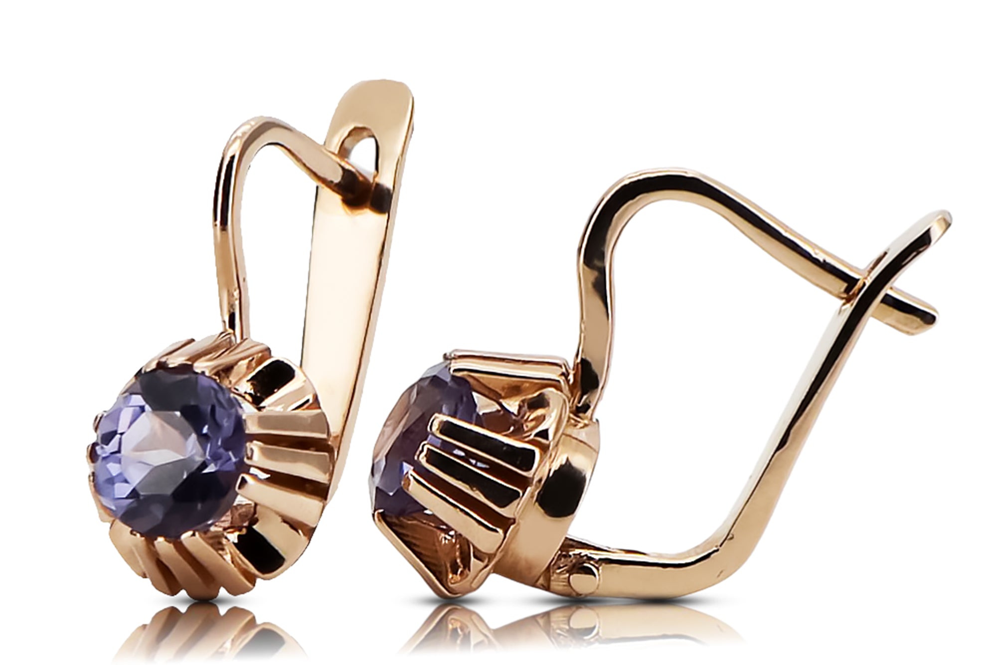 Rose pink 14k 585 gold alexandrite earrings vec027 Vintage Russian Soviet style vec027r-ax