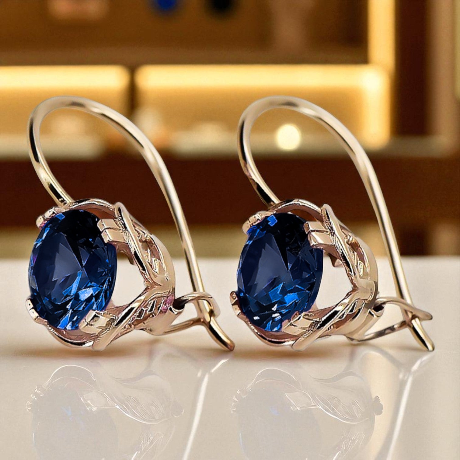 Sapphire Original Vintage 14K Rose Gold Earrings Vintage craft vec029r vec029r-sp
