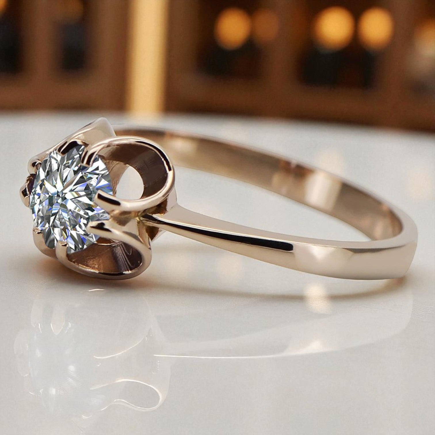 Vintage rose pink 14k gold 585 Zircon ring vrc348 Vintage