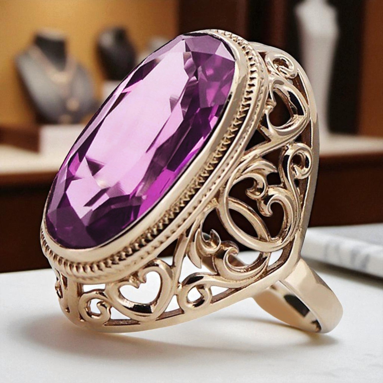 Rose pink 14k gold 585 amethyst ring vrc184 Vintage vrc184r-am