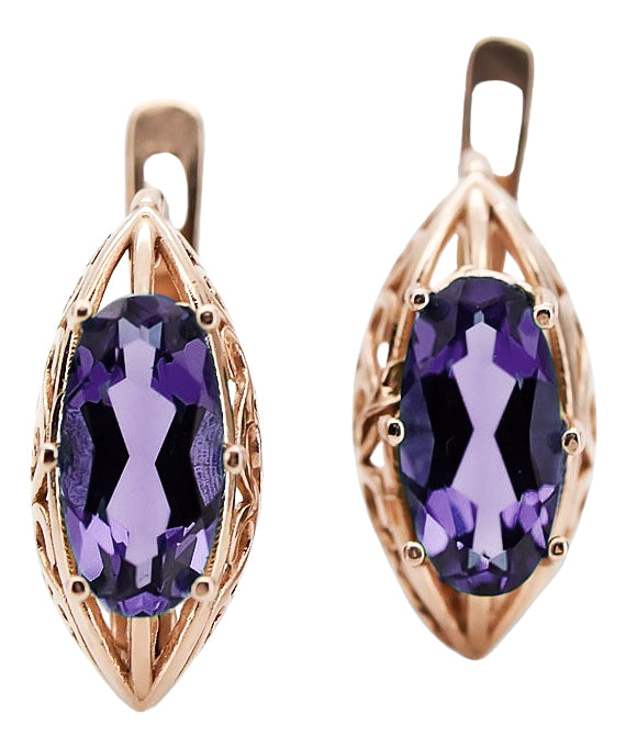 Rose pink 14k 585 gold alexandrite earrings vec141 Vintage vec141r-ax