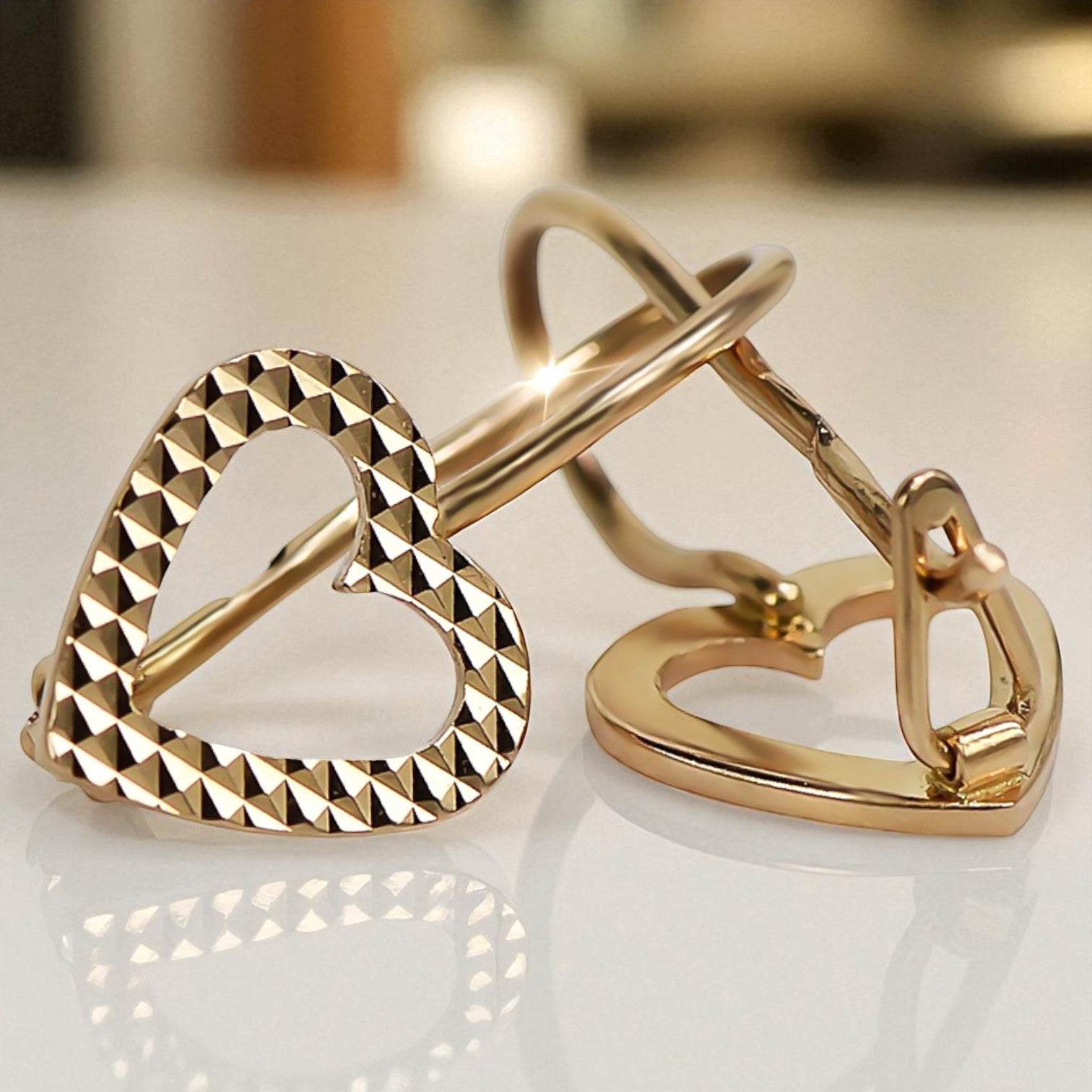 Vintage rose pink 14k 585 gold Vintage heart earrings ven169