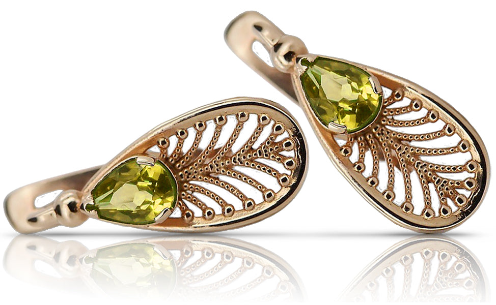 Vintage rose pink 14k 585 gold peridot earrings vec067 Vintage vec067r-yp