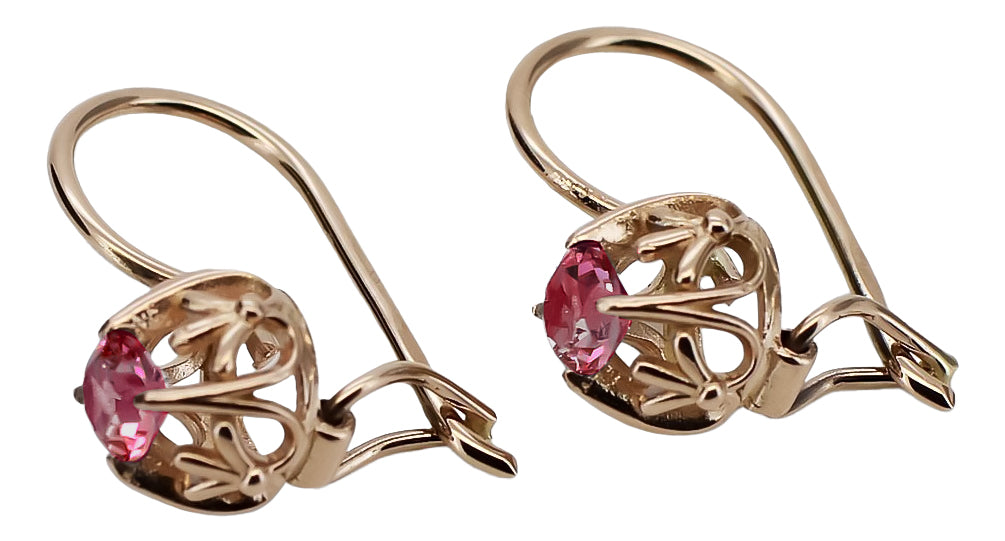 Vintage earrings made of 14k 585 rose gold with Ruby vec145