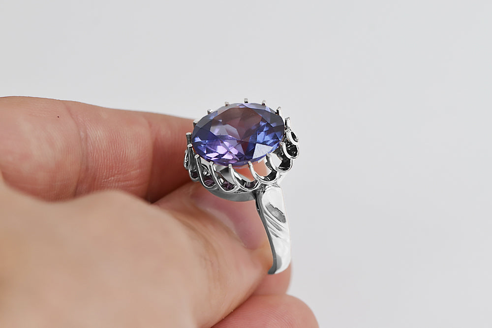 Sterling silver 925 Alexandrite ring Russian Soviet Vintage style vrc035s vrc035s-ax