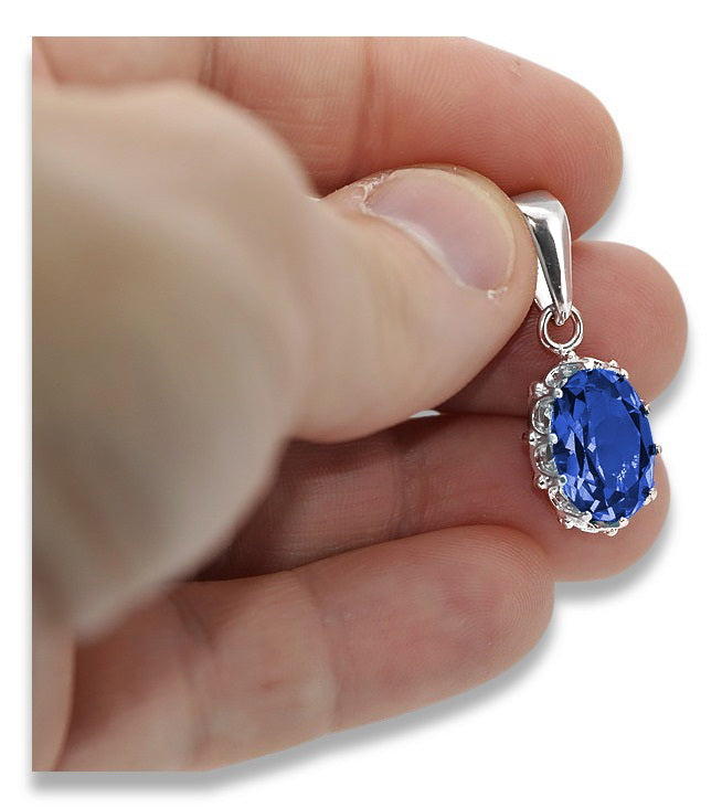 Sterling silver 925 Sapphire Pendant Vintage style vpc008s vpc008s-sp