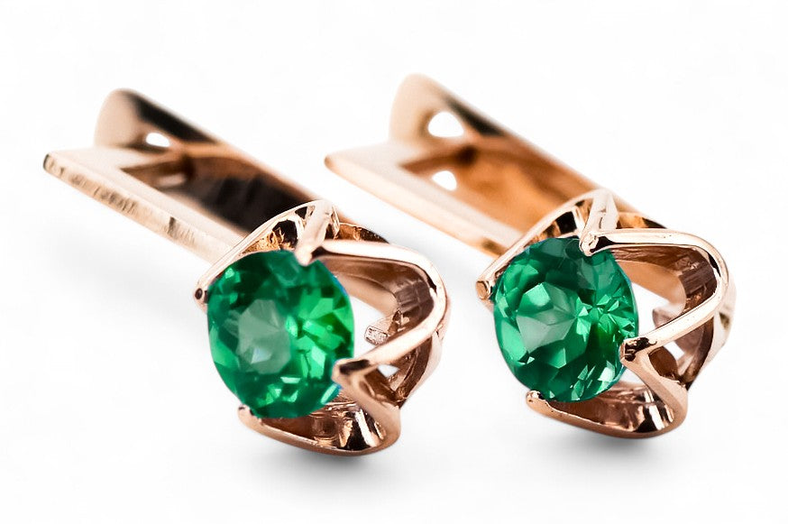 Original Vintage 14K Rose Gold Emerald Earrings Vintage Jewlery vec005r vec005r-em