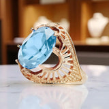 Aquamarine Original Vintage 14K Rose Gold Ring Vintage Jewlery vrc003r