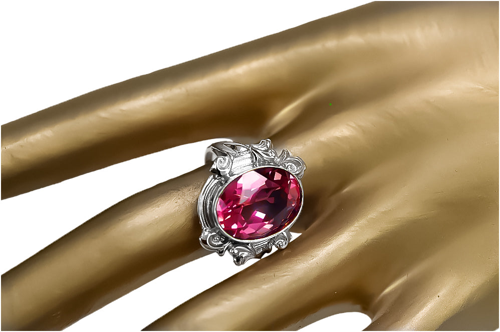 Vintage Ruby Ring 925 Silver Oval 8x12mm vrc100s-rb