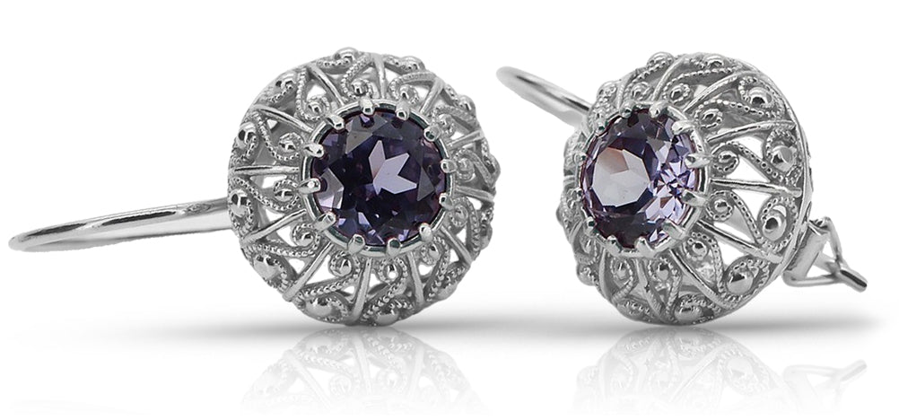 Silver 925 Alexandrite earrings vec002s Russian Soviet style vec002s-ax