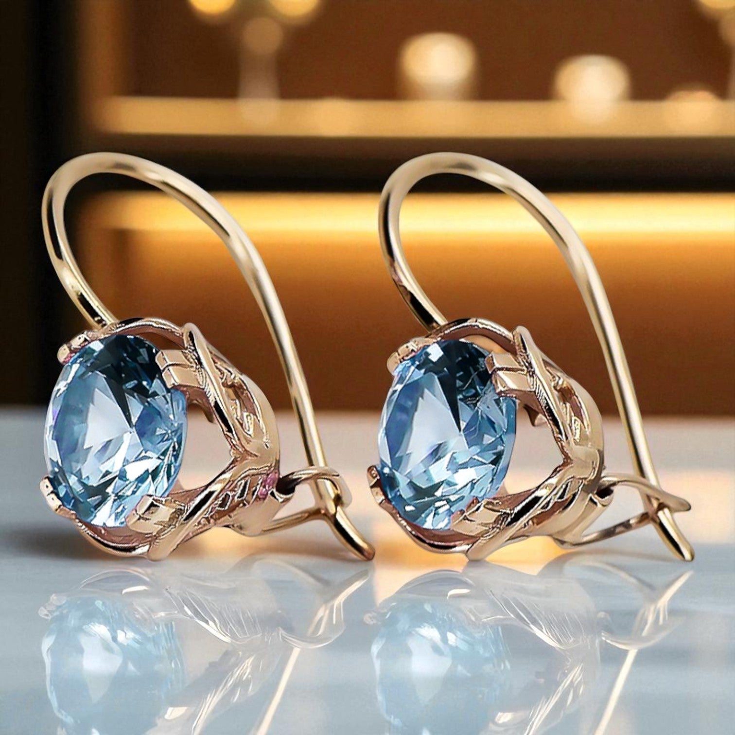 Aquamarine Original Vintage 14K Rose Gold Earrings Vintage Jewlery vec029r