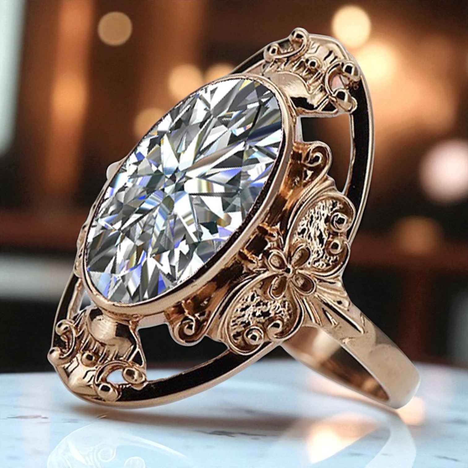 Vintage rose pink 14k gold 585 Zircon ring vrc014 Vintage