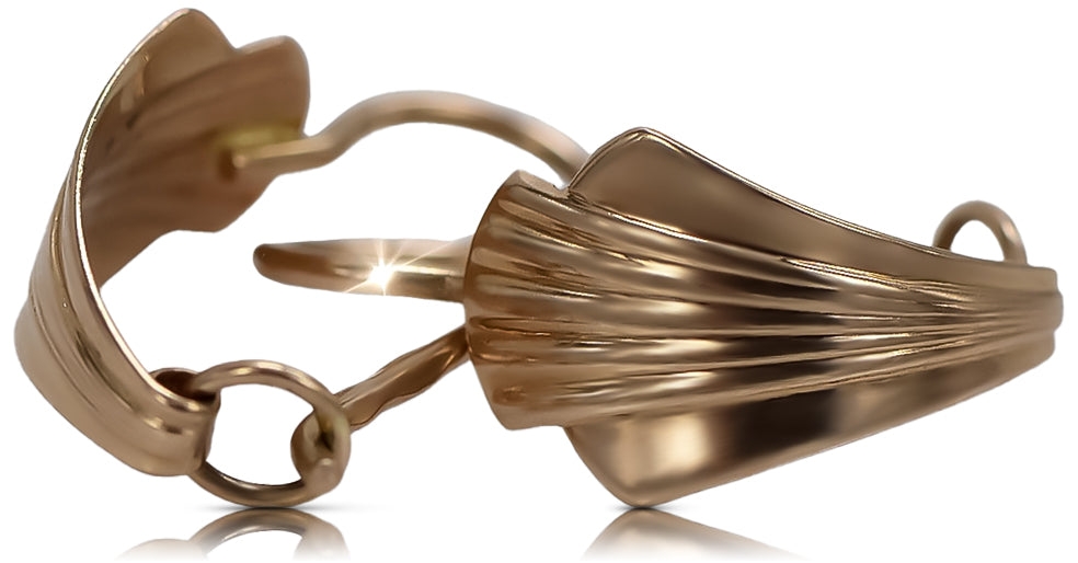 Vintage rose pink 14k 585 gold  Vintage leaf earrings ven129