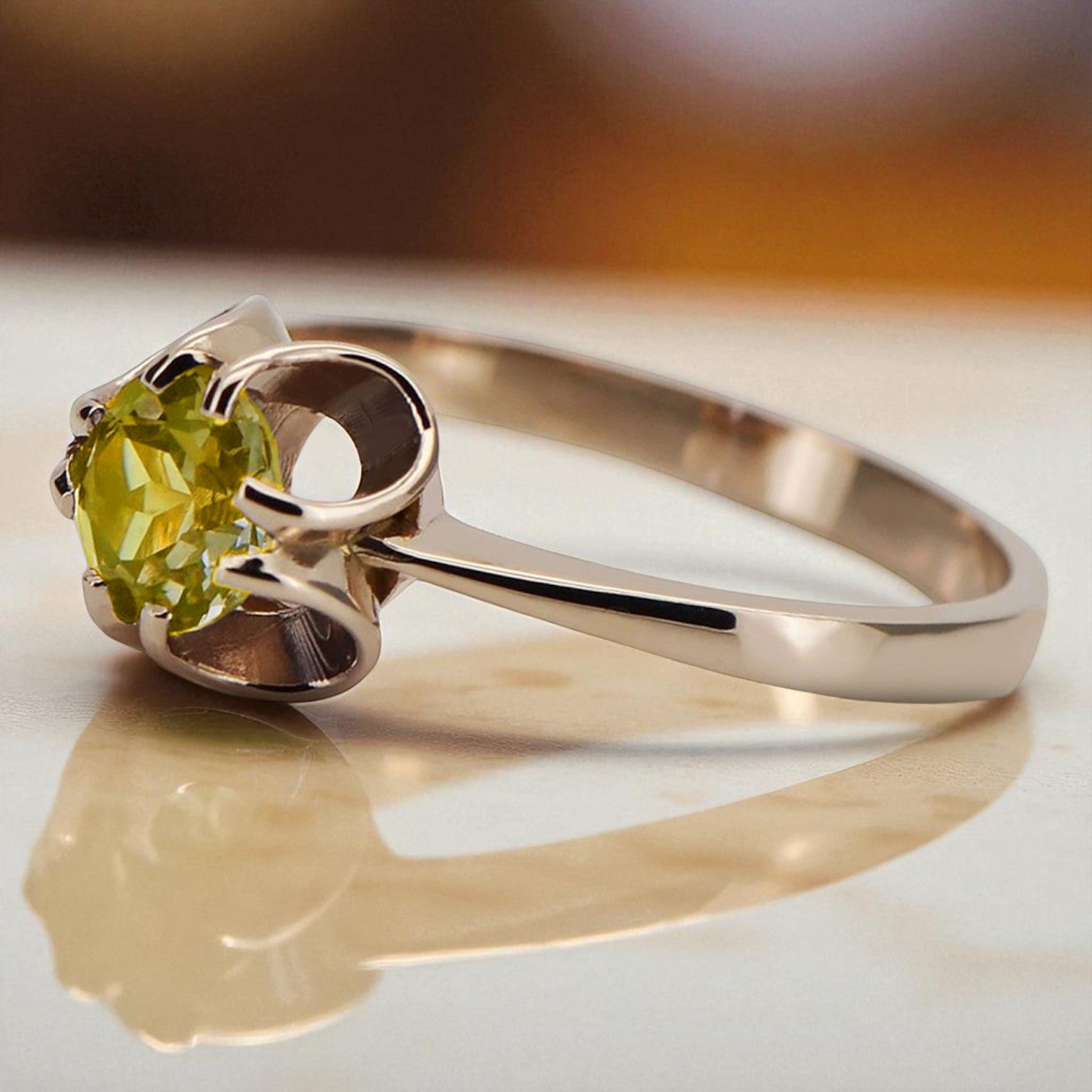 Vintage rose pink 14k gold 585 Peridot ring vrc348 Vintage vrc348r-yp