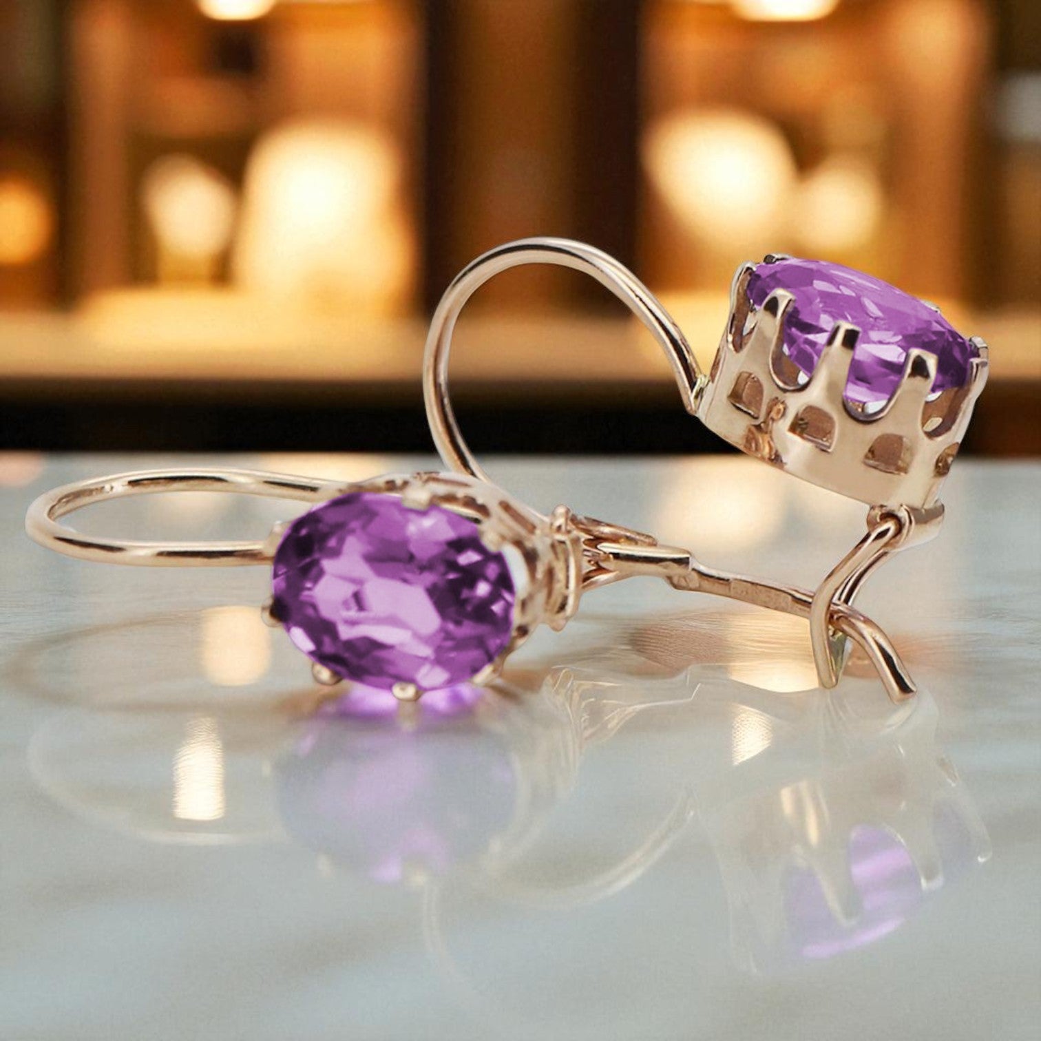 Vintage rose pink 14k 585 gold amethyst earrings vec196