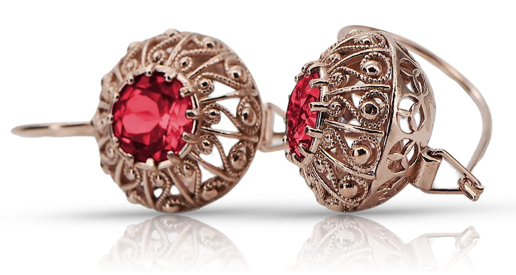 Vintage rose pink 14k 585 gold ruby earrings vec002 Russian Soviet style vec002r-rb