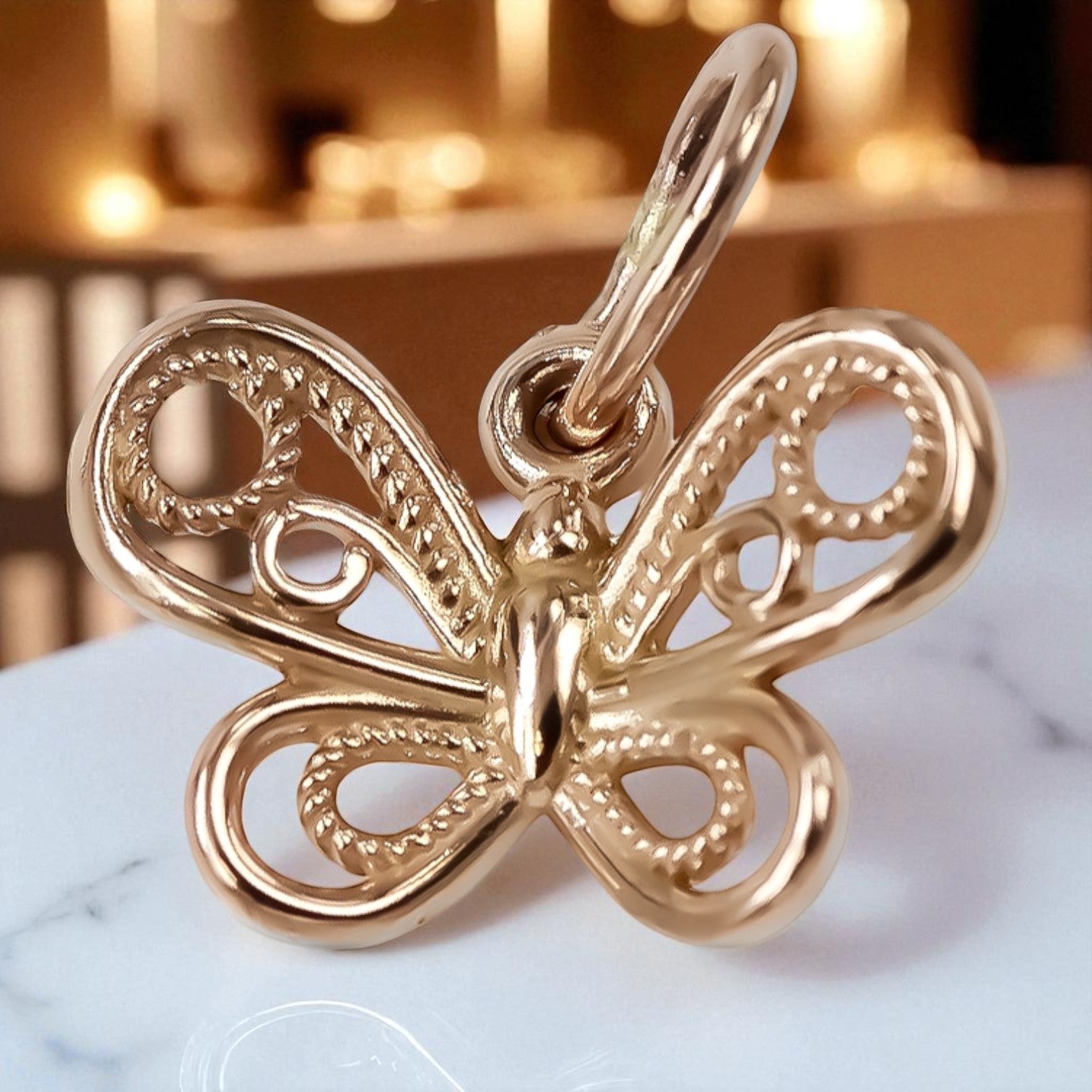 Vintage rose pink 14k 585 gold  butterfly pendant vpn062