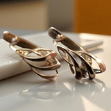 Vintage rose pink 14k 585 gold  Vintage leaf earrings ven035