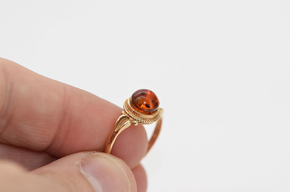 Vintage rose 14k 585 gold amber ring vrab044