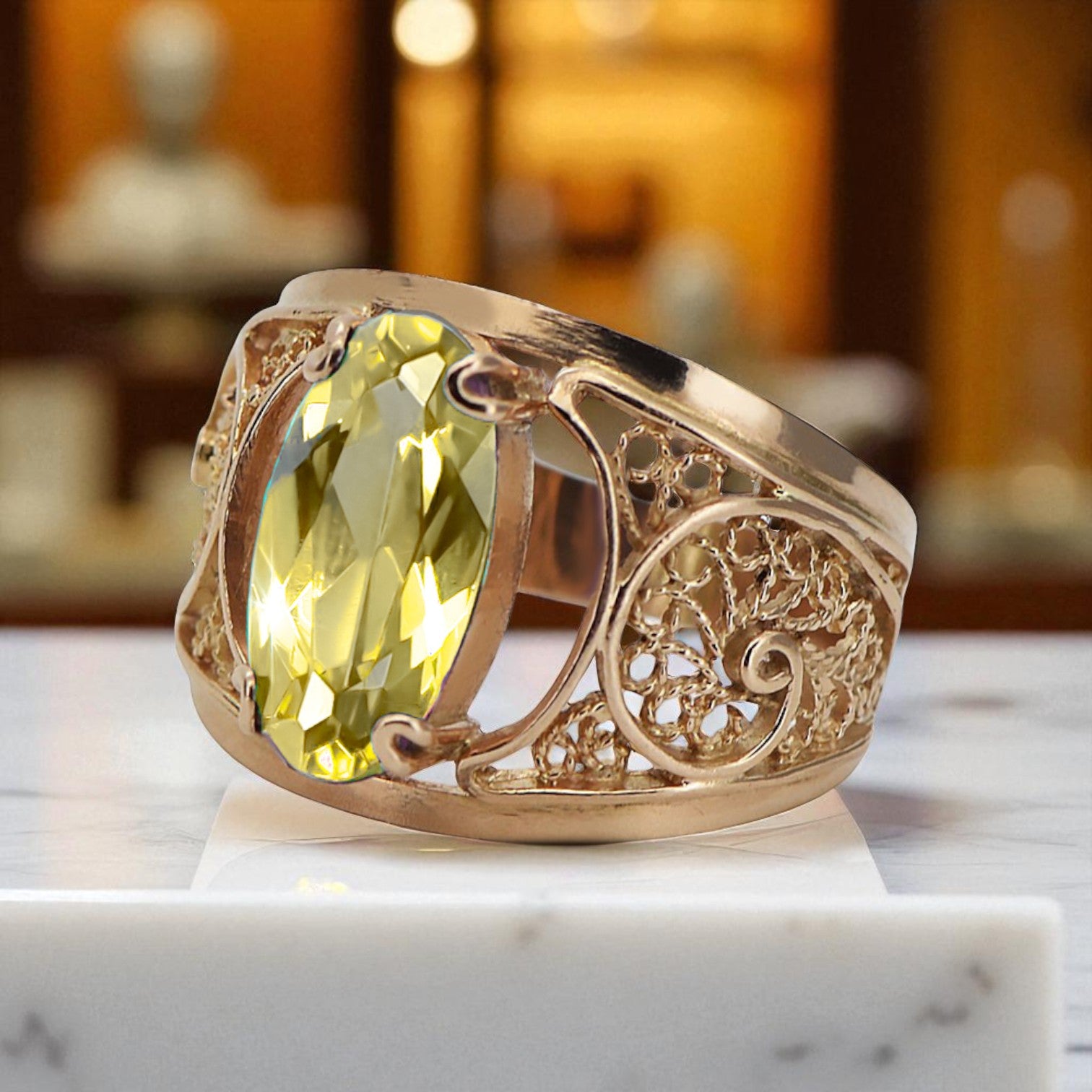 Original Vintage 14K Rose Gold Yellow Peridot Ring Vintage style vrc057r vrc057r-yp
