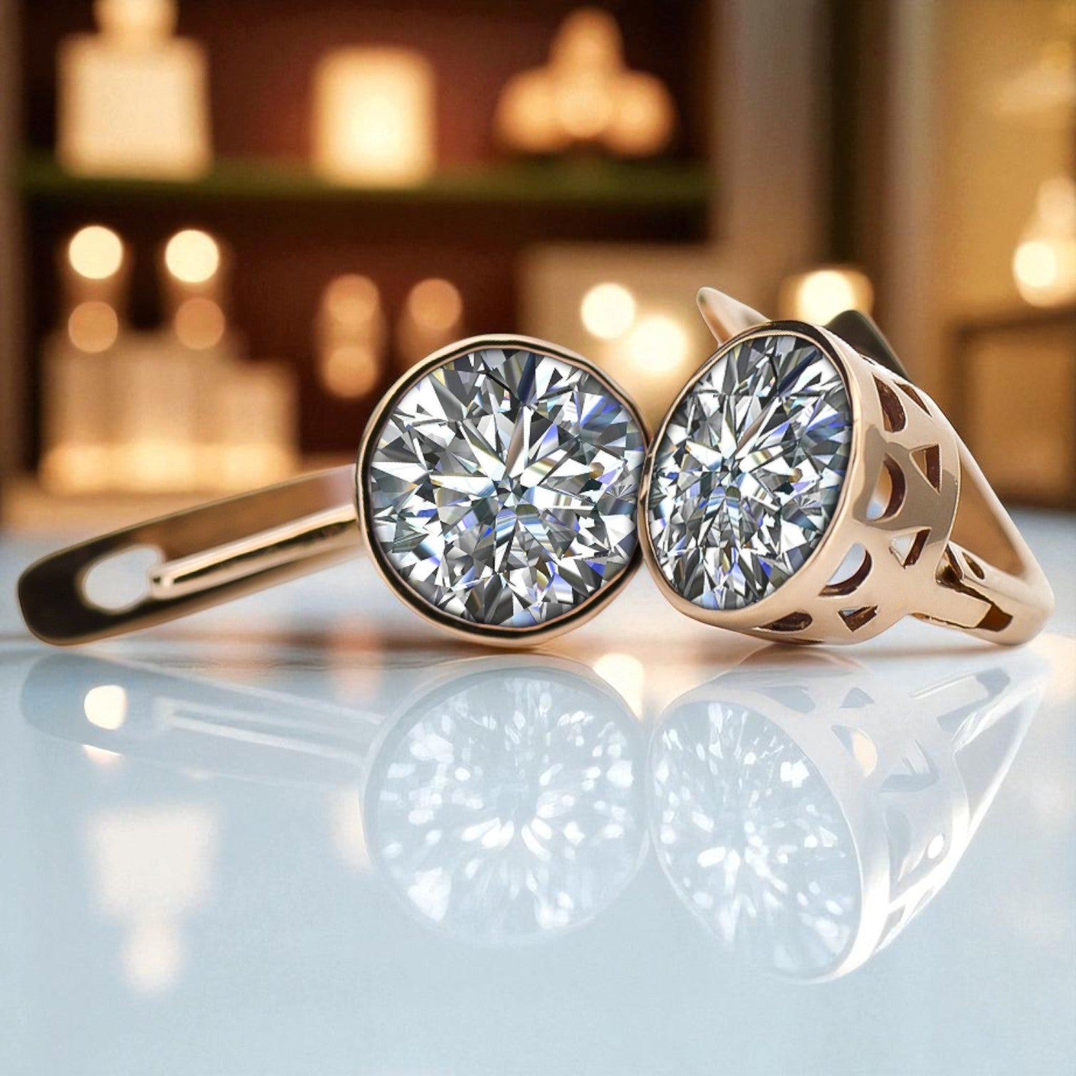 Vintage rose pink 14k 585 gold Zircone earrings vec107 vec107r-zi