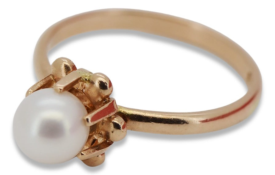 Rose 14k 585 gold pearl ring vrpr011r Russian Soviet Vintage style