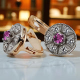 Vintage rose pink 14k 585 gold amethyst earrings vec161rw Vintage