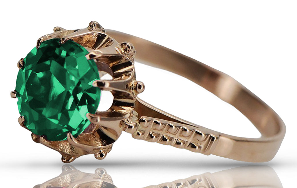 Vintage rose pink 14k gold 585 Emerald ring vrc045 Vintage vrc045r-em