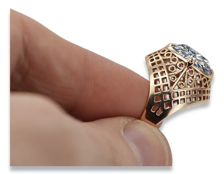 Vintage rose pink 14k gold 585 Cubic Zircon ring vrc030 Vintage