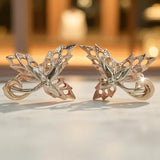 Vintage rose pink 14k 585 gold maple leaf earrings ven177