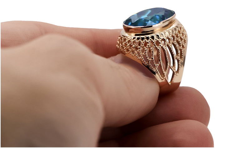 Silver 925 Rose Gold Plated Aquamarine Ring vrc089rp Vintage vrc089rp-aq
