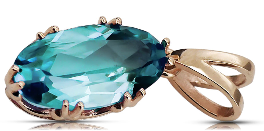 Pendant Aquamarine Original Vintage 14K Rose Gold Vintage Jewlery vpc019r