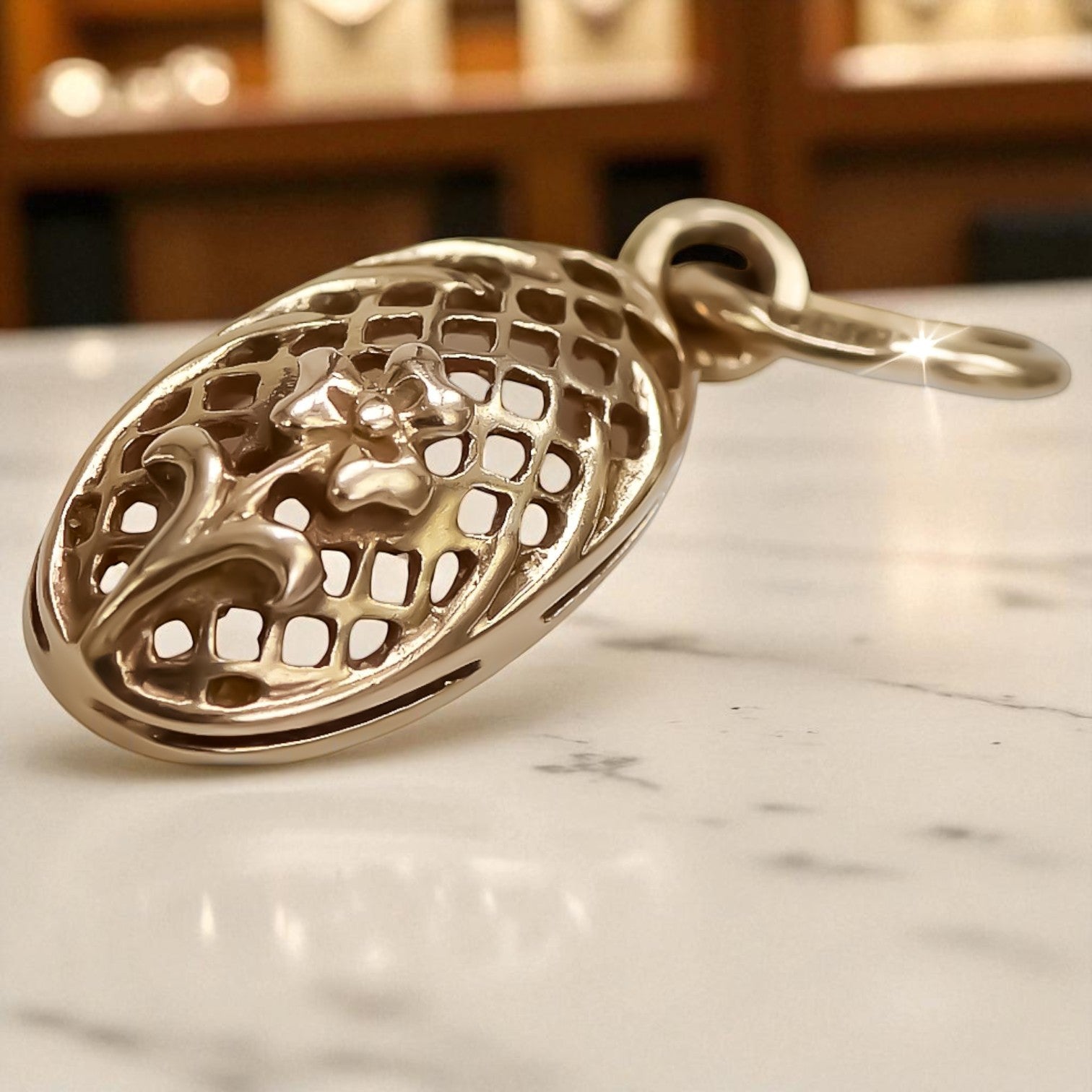 Vintage rose pink 14k 585 gold Vintage flower pendant vpn036