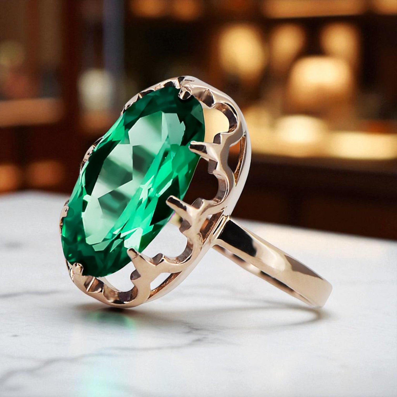 Original Vintage 14K Rose Gold Emerald Ring Vintage Jewlery vrc253r
