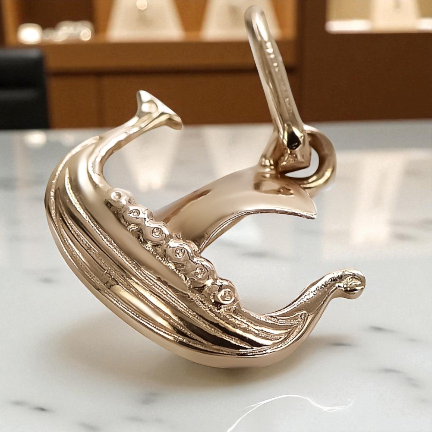 Vintage rose pink 14k 585 gold Vintage boat pendant vpn044