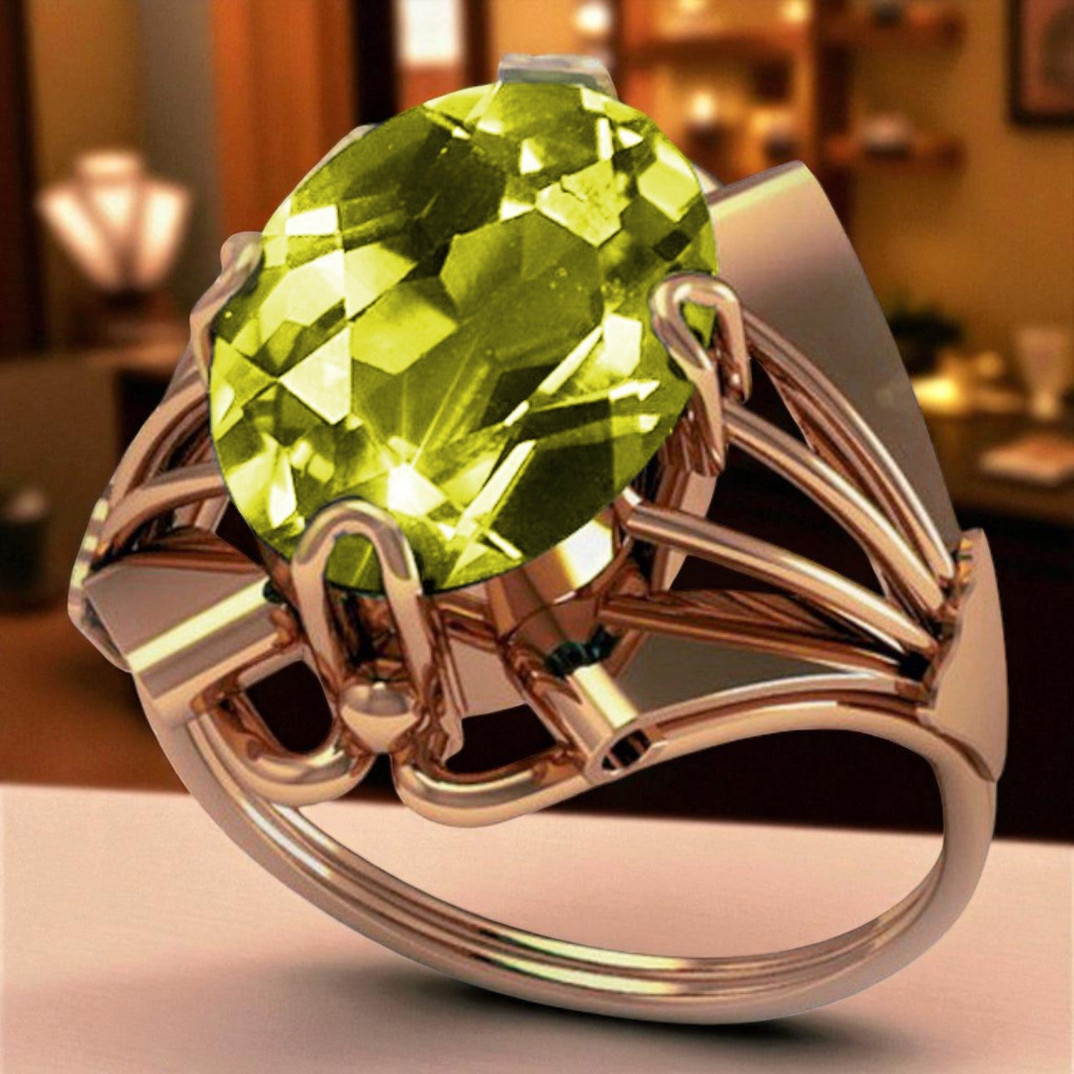 Vintage rose pink 14k gold 585 Peridot ring vrc015 Vintage