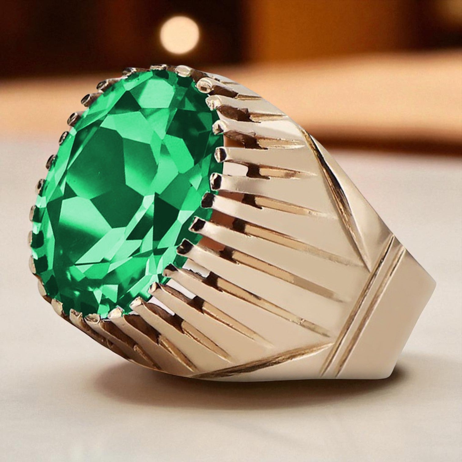 Rose pink 14k gold 585 Emerald ring vrc048 Vintage Russian Soviet style vrc048r-em