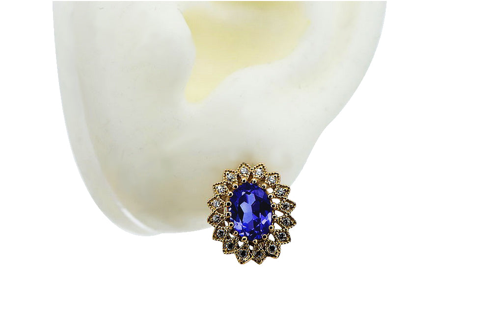 Vintage 14k Pink Gold Sapphire Earrings with Zirconia vec125r-sp