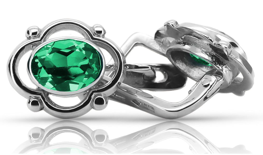 Vintage 925 Silver emerald earrings vec033s Russian Soviet style vec033s-em