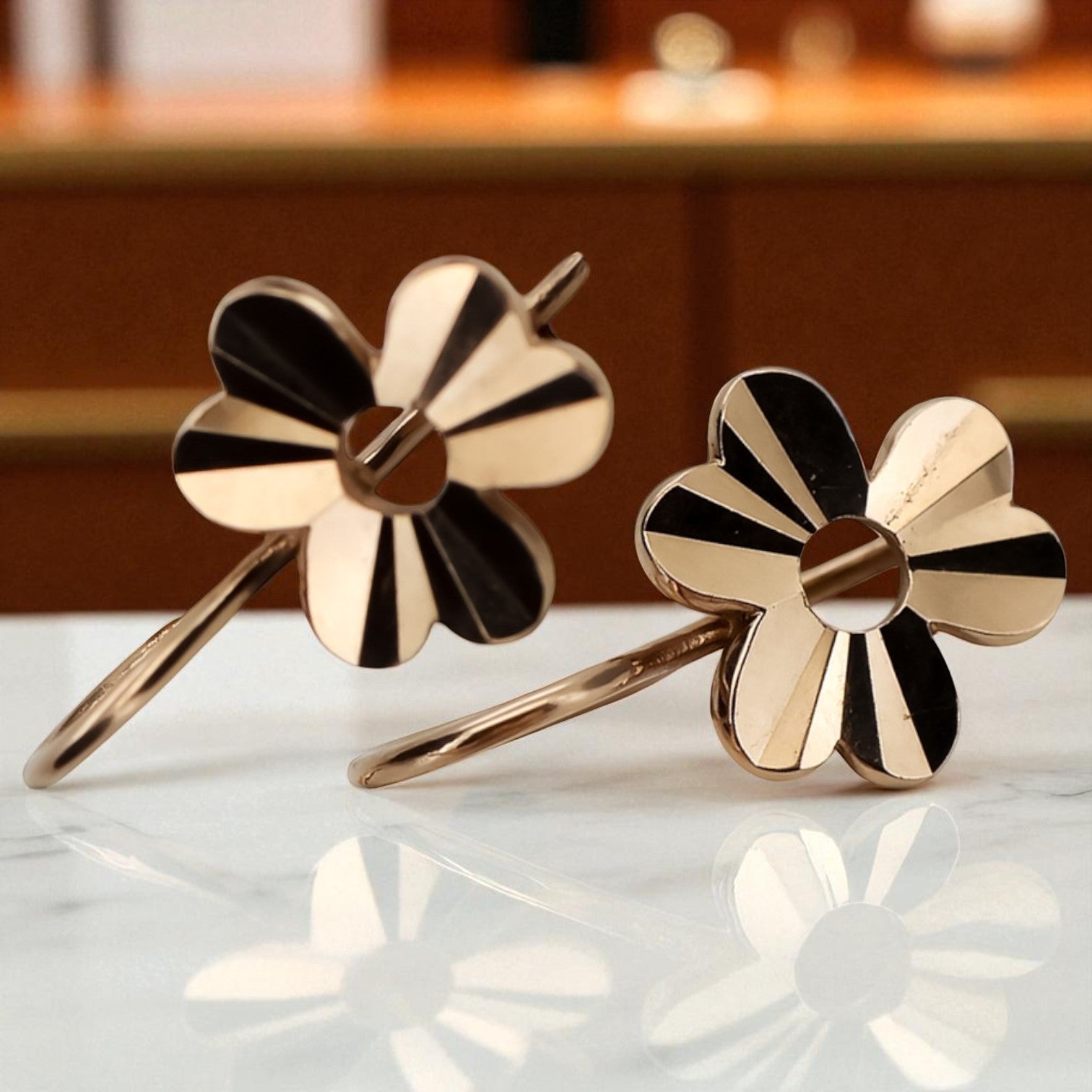 Vintage rose pink 14k 585 gold  Vintage leaf earrings ven120