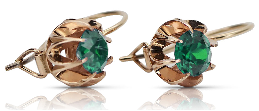 Vintage rose pink 14k 585 gold emerald earrings vec062 vec062r-em