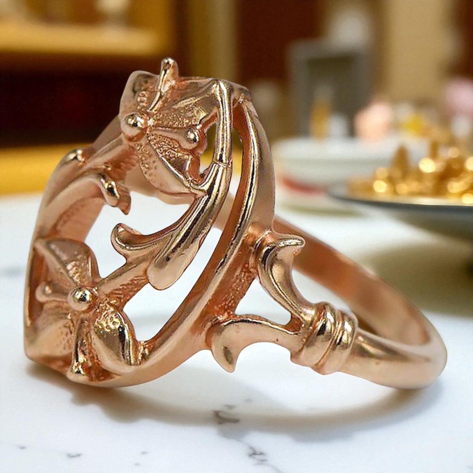 Vintage rose pink 14k 585 gold Vintage ring vrn070