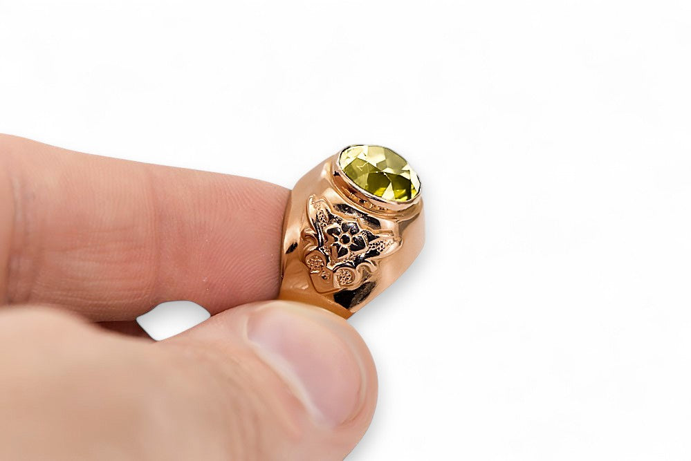 Yellow Peridot Original Vintage 14K Rose Gold Ring Vintage style vrc078r vrc078r-yp