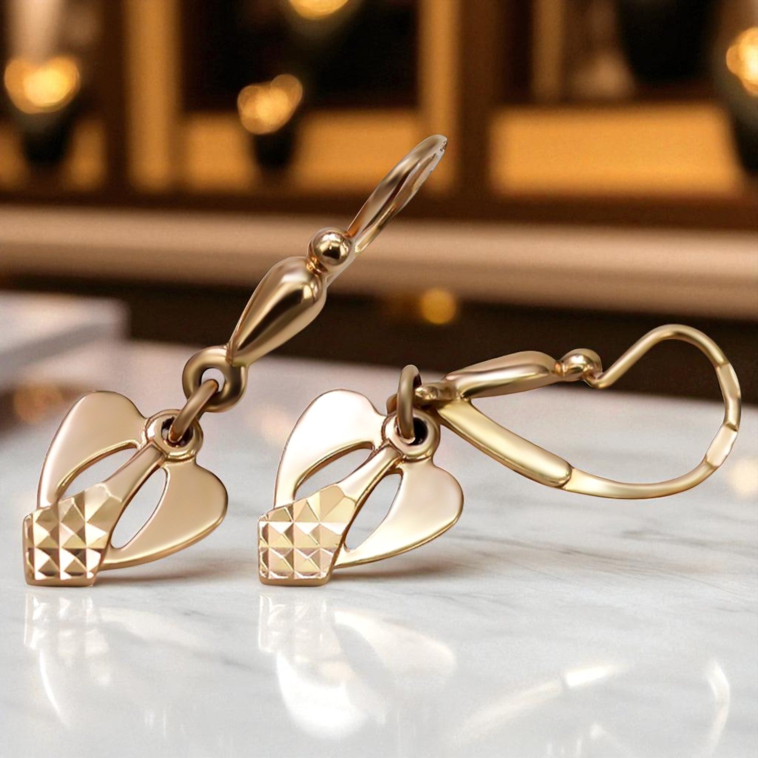 Vintage rose pink 14k 585 gold  Vintage leaf earrings ven245