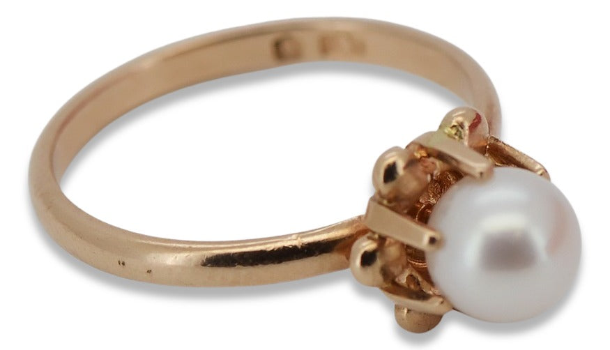 Rose 14k 585 gold pearl ring vrpr011r Russian Soviet Vintage style