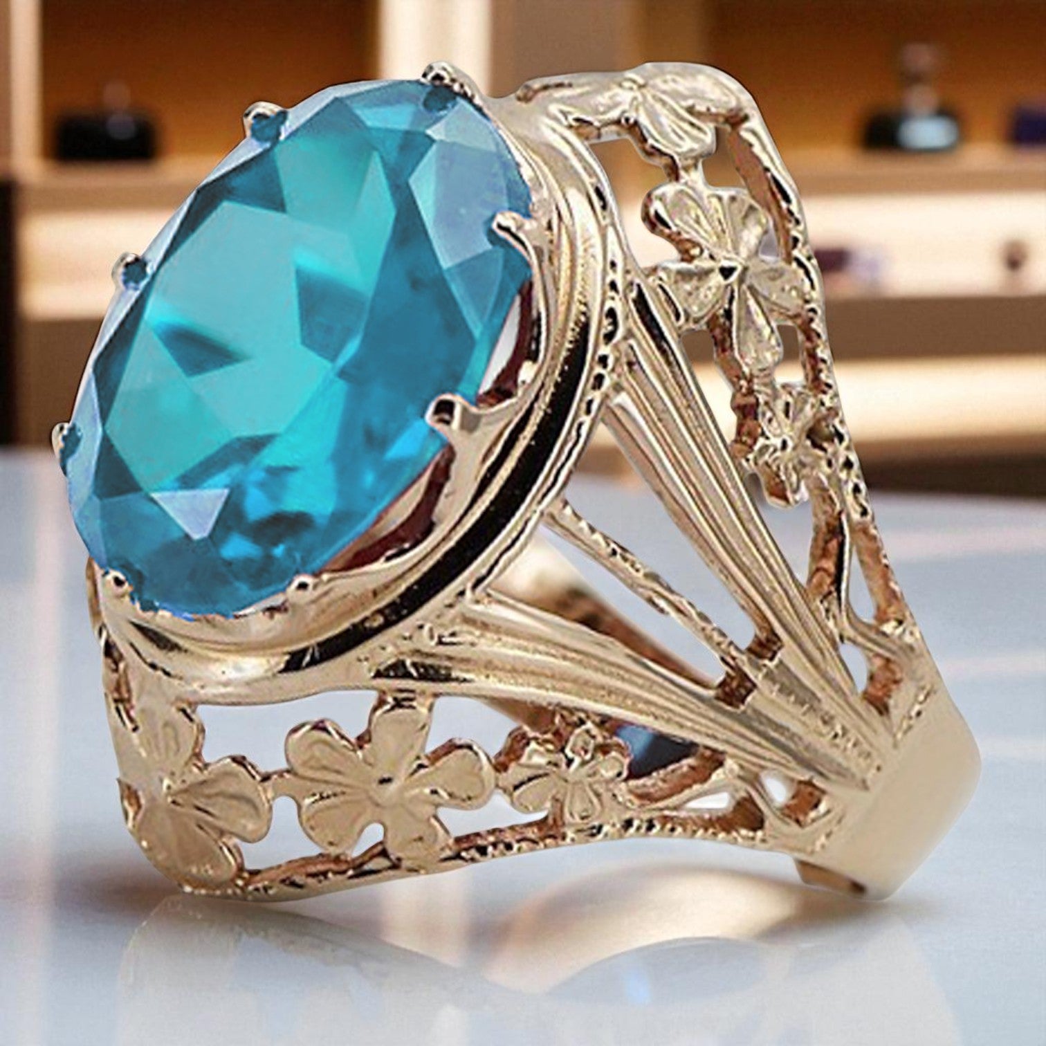 Vintage rose pink 14k gold 585 Aquamarine ring vrc031 Vintage vrc031r-aq