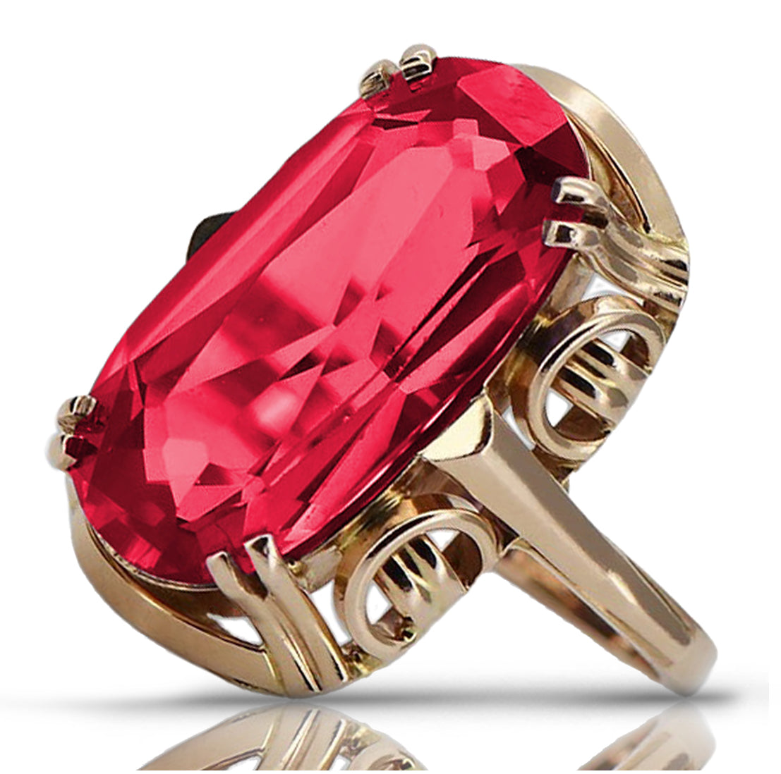 Rose pink 14k gold 585 Ruby ring vrc038r Vintage Soviet Vintage style vrc038r-rb