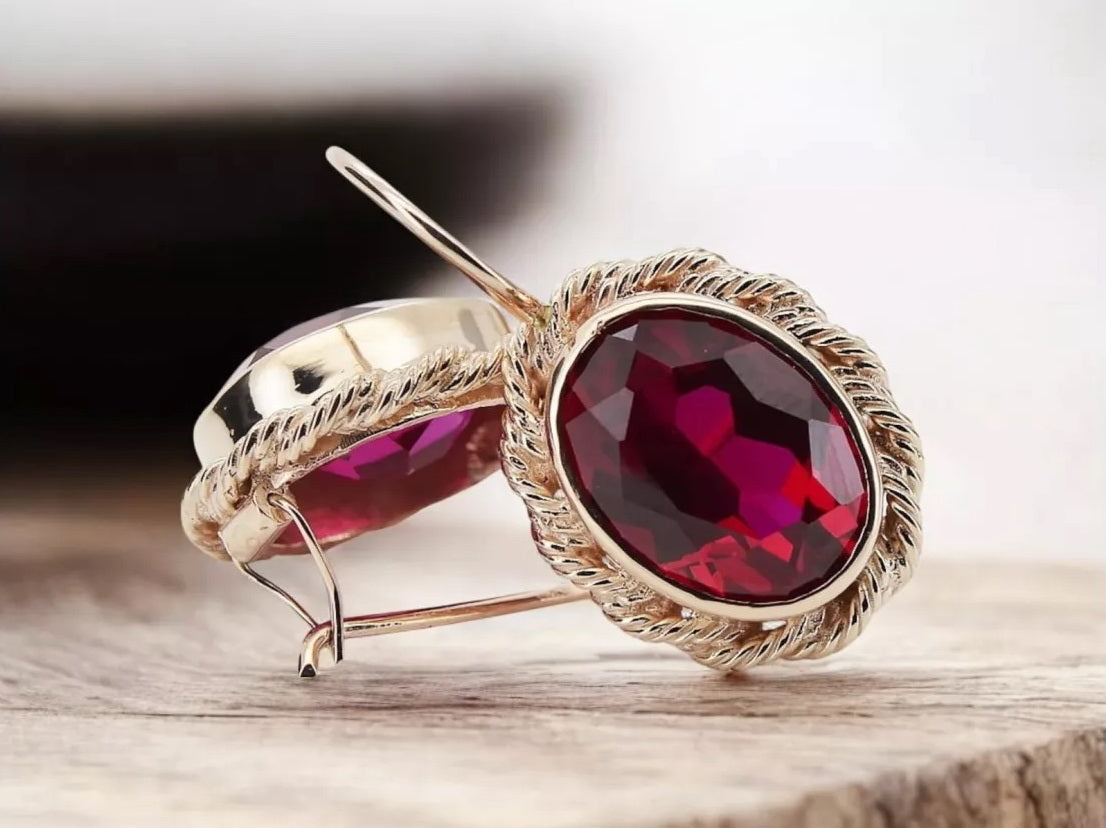 Vintage style Ruby earrings Original 14K Rose Gold vec007r