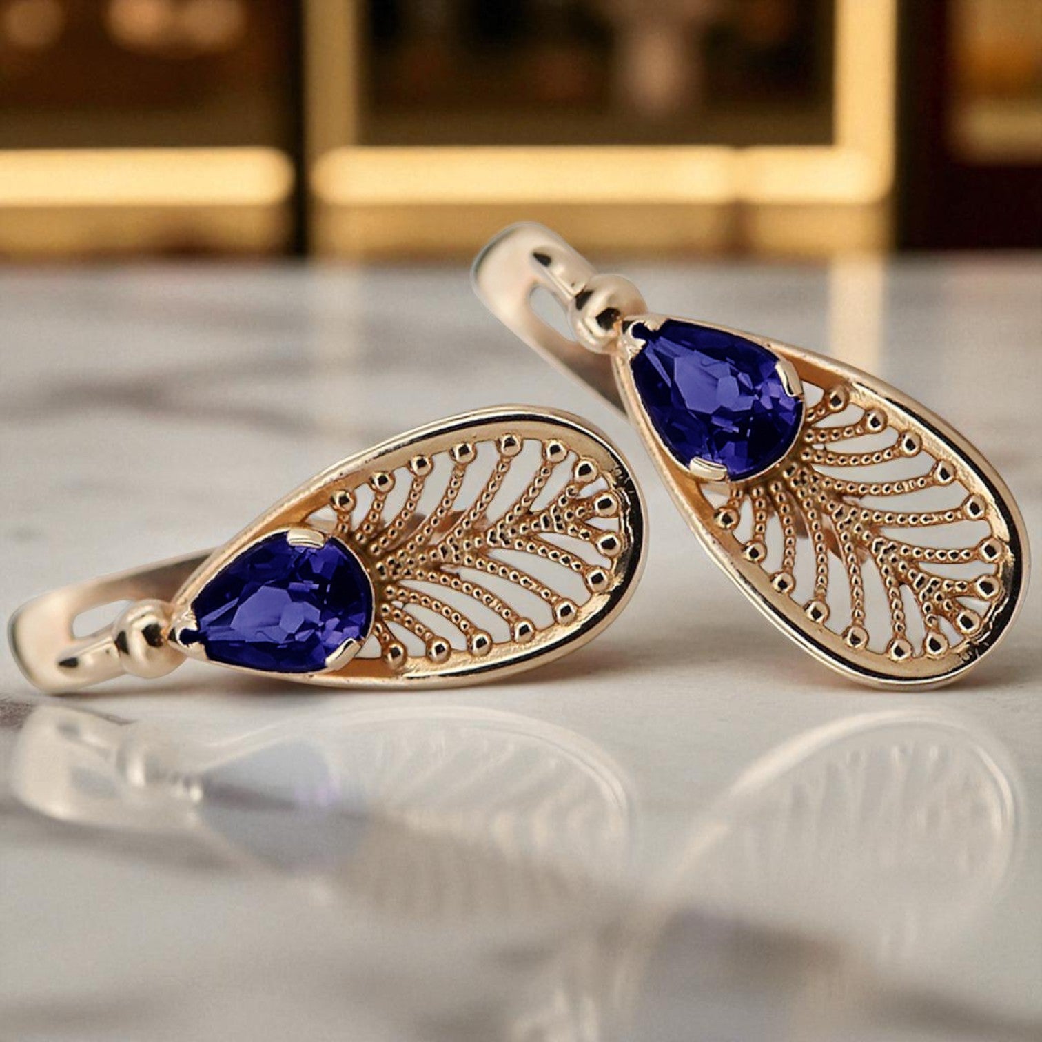 Vintage rose pink 14k 585 gold sapphire earrings vec067 Vintage vec067r-sp