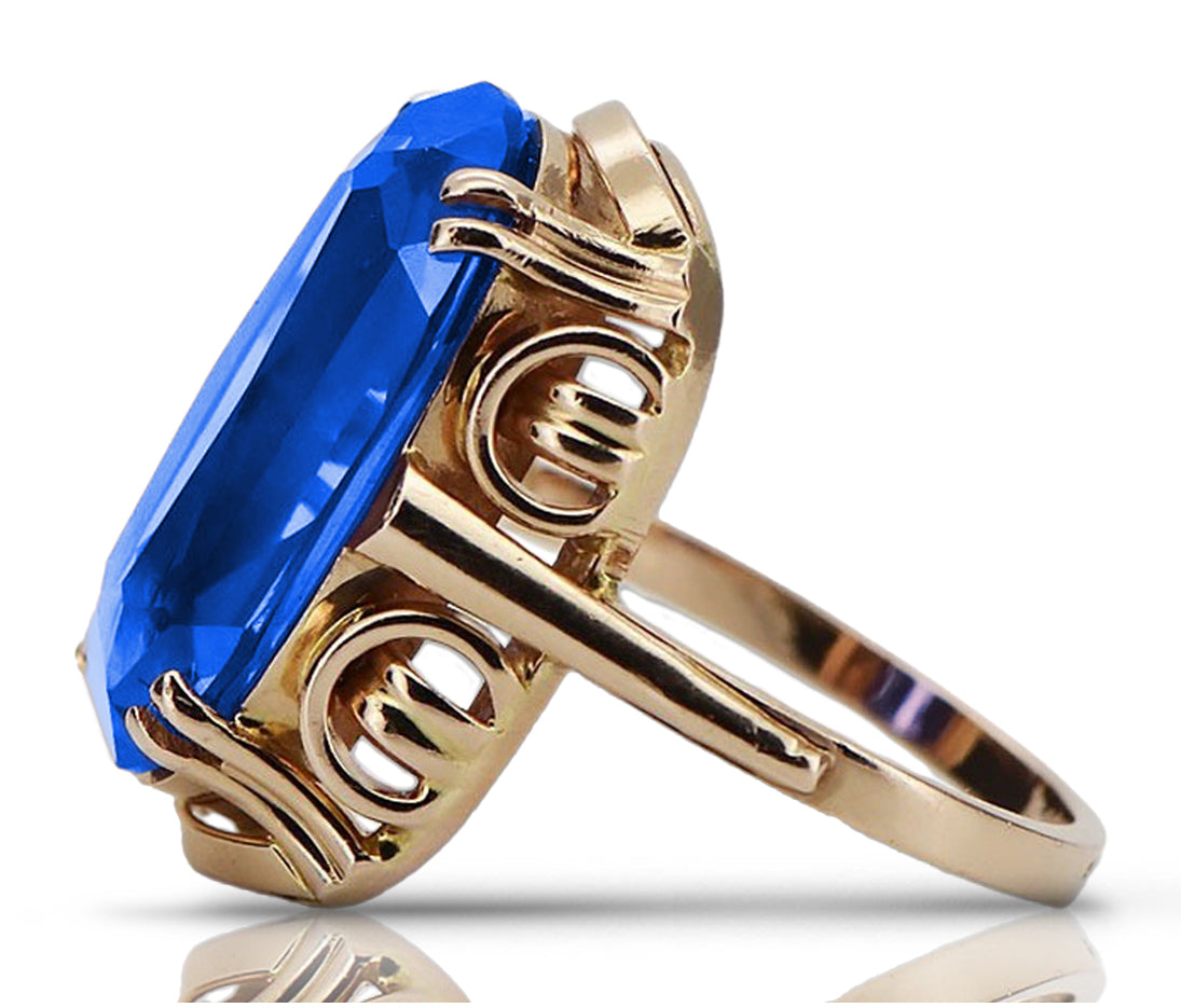 Rose pink 14k gold 585 Sapphire ring vrc038r Russian Soviet Vintage style vrc038r-sp